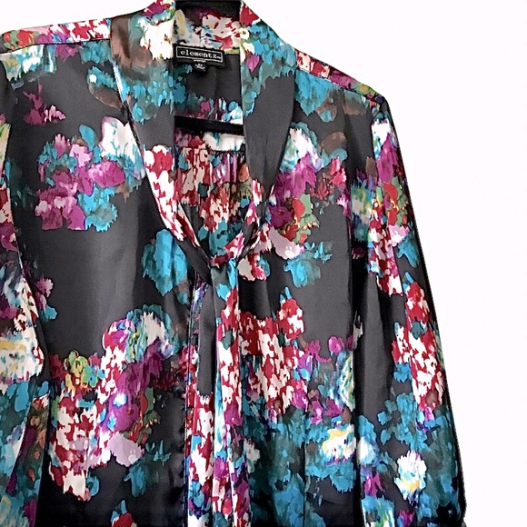 Floral Satiny Blouse with Neck-Tie - Picture 4 of 6